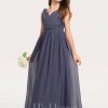 Junior Bridesmaid Dresses | A-line V-Neck Floor-Length Chiffon Junior Bridesmaid Dress With Pleated Stormy – Girls