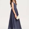 Junior Bridesmaid Dresses | A-line V-Neck Floor-Length Chiffon Junior Bridesmaid Dress With Pleated Stormy – Girls