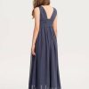 Junior Bridesmaid Dresses | A-line V-Neck Floor-Length Chiffon Junior Bridesmaid Dress With Pleated Stormy – Girls