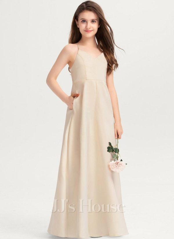 Junior Bridesmaid Dresses | A-line V-Neck Floor-Length Satin Junior Bridesmaid Dress As Picture – Girls