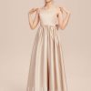 Junior Bridesmaid Dresses | A-line V-Neck Floor-Length Satin Junior Bridesmaid Dress With Bow As Picture – Girls