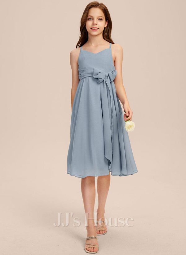 Junior Bridesmaid Dresses | A-line V-Neck Knee-Length Chiffon Junior Bridesmaid Dress Dusty Blue – Girls