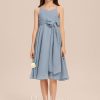 Junior Bridesmaid Dresses | A-line V-Neck Knee-Length Chiffon Junior Bridesmaid Dress Dusty Blue – Girls