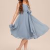 Junior Bridesmaid Dresses | A-line V-Neck Knee-Length Chiffon Junior Bridesmaid Dress Dusty Blue – Girls