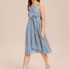 Junior Bridesmaid Dresses | A-line V-Neck Knee-Length Chiffon Junior Bridesmaid Dress Dusty Blue – Girls