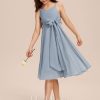 Junior Bridesmaid Dresses | A-line V-Neck Knee-Length Chiffon Junior Bridesmaid Dress Dusty Blue – Girls