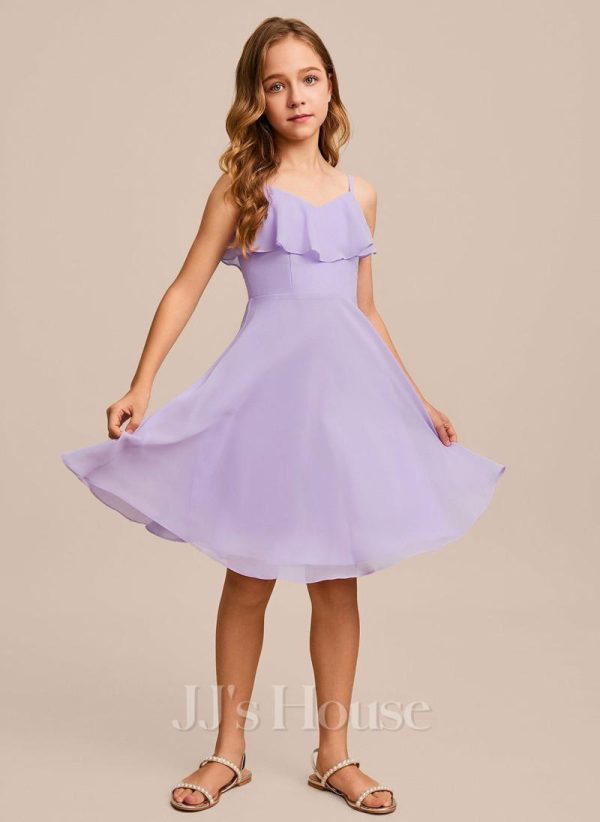 Junior Bridesmaid Dresses | A-line V-Neck Knee-Length Chiffon Junior Bridesmaid Dress Lilac – Girls