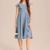 Junior Bridesmaid Dresses | A-line V-Neck Knee-Length Chiffon Junior Bridesmaid Dress With Cascading Ruffles Dusty Blue – Girls