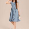 Junior Bridesmaid Dresses | A-line V-Neck Knee-Length Chiffon Junior Bridesmaid Dress With Cascading Ruffles Dusty Blue – Girls