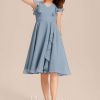 Junior Bridesmaid Dresses | A-line V-Neck Knee-Length Chiffon Junior Bridesmaid Dress With Cascading Ruffles Dusty Blue – Girls