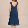 Junior Bridesmaid Dresses | A-line V-Neck Tea-Length Chiffon Junior Bridesmaid Dress Navy Blue – Girls