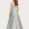 Junior Bridesmaid Dresses | Ball-Gown/Princess Cold Shoulder Floor-Length Satin Junior Bridesmaid Dress Silver – Girls