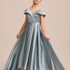 Junior Bridesmaid Dresses | Ball-Gown/Princess Off the Shoulder Asymmetrical Satin Junior Bridesmaid Dress Dusty Blue – Girls