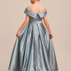 Junior Bridesmaid Dresses | Ball-Gown/Princess Off the Shoulder Asymmetrical Satin Junior Bridesmaid Dress Dusty Blue – Girls