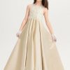 Junior Bridesmaid Dresses | Ball-Gown/Princess Scoop Floor-Length Lace Satin Junior Bridesmaid Dress As Picture – Girls