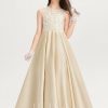 Junior Bridesmaid Dresses | Ball-Gown/Princess Scoop Floor-Length Lace Satin Junior Bridesmaid Dress As Picture – Girls