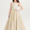 Junior Bridesmaid Dresses | Ball-Gown/Princess Scoop Floor-Length Lace Satin Junior Bridesmaid Dress As Picture – Girls