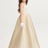 Junior Bridesmaid Dresses | Ball-Gown/Princess Scoop Floor-Length Lace Satin Junior Bridesmaid Dress As Picture – Girls