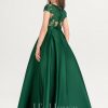 Junior Bridesmaid Dresses | Ball-Gown/Princess Scoop Floor-Length Satin Lace Junior Bridesmaid Dress With Bow Dark Green – Girls