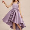 Junior Bridesmaid Dresses | Ball-Gown/Princess Sweetheart Asymmetrical Satin Junior Bridesmaid Dress With Flower Wisteria – Girls