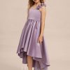 Junior Bridesmaid Dresses | Ball-Gown/Princess Sweetheart Asymmetrical Satin Junior Bridesmaid Dress With Flower Wisteria – Girls