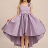 Junior Bridesmaid Dresses | Ball-Gown/Princess Sweetheart Asymmetrical Satin Junior Bridesmaid Dress With Flower Wisteria – Girls