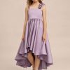 Junior Bridesmaid Dresses | Ball-Gown/Princess Sweetheart Asymmetrical Satin Junior Bridesmaid Dress With Flower Wisteria – Girls