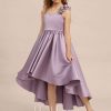 Junior Bridesmaid Dresses | Ball-Gown/Princess Sweetheart Asymmetrical Satin Junior Bridesmaid Dress With Flower Wisteria – Girls