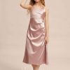 Junior Bridesmaid Dresses | Empire Scoop Tea-Length Stretch Satin Junior Bridesmaid Dress Dusty Rose – Girls