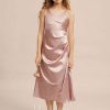 Junior Bridesmaid Dresses | Empire Scoop Tea-Length Stretch Satin Junior Bridesmaid Dress Dusty Rose – Girls