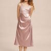 Junior Bridesmaid Dresses | Empire Scoop Tea-Length Stretch Satin Junior Bridesmaid Dress Dusty Rose – Girls