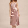 Junior Bridesmaid Dresses | Empire Scoop Tea-Length Stretch Satin Junior Bridesmaid Dress Dusty Rose – Girls