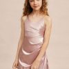 Junior Bridesmaid Dresses | Empire Scoop Tea-Length Stretch Satin Junior Bridesmaid Dress Dusty Rose – Girls