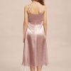 Junior Bridesmaid Dresses | Empire Scoop Tea-Length Stretch Satin Junior Bridesmaid Dress Dusty Rose – Girls