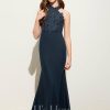 Junior Bridesmaid Dresses | Trumpet/Mermaid Halter Court Train Chiffon Lace Junior Bridesmaid Dress Dark Navy – Girls