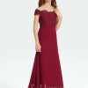 Junior Bridesmaid Dresses | Trumpet/Mermaid Off the Shoulder Court Train Chiffon Lace Junior Bridesmaid Dress Burgundy – Girls