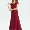 Junior Bridesmaid Dresses | Trumpet/Mermaid Off the Shoulder Court Train Chiffon Lace Junior Bridesmaid Dress Burgundy – Girls