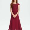 Junior Bridesmaid Dresses | Trumpet/Mermaid Off the Shoulder Court Train Chiffon Lace Junior Bridesmaid Dress Burgundy – Girls