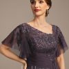 Mother of the Bride Dresses | A-line Asymmetrical Asymmetrical Lace Chiffon Mother of the Bride Dress With Cascading Ruffles Sequins Plum – Womens