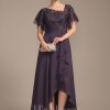 Mother of the Bride Dresses | A-line Asymmetrical Asymmetrical Lace Chiffon Mother of the Bride Dress With Cascading Ruffles Sequins Plum – Womens