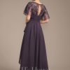 Mother of the Bride Dresses | A-line Asymmetrical Asymmetrical Lace Chiffon Mother of the Bride Dress With Cascading Ruffles Sequins Plum – Womens