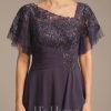 Mother of the Bride Dresses | A-line Asymmetrical Asymmetrical Lace Chiffon Mother of the Bride Dress With Cascading Ruffles Sequins Plum – Womens