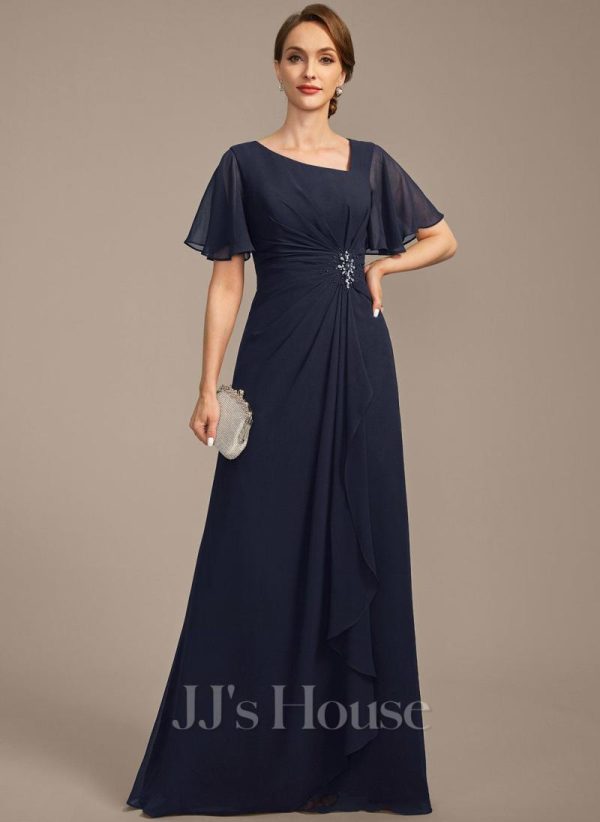 Mother of the Bride Dresses | A-line Asymmetrical Floor-Length Chiffon Mother of the Bride Dress With Pleated Sequins Beading As Picture – Womens