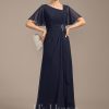 Mother of the Bride Dresses | A-line Asymmetrical Floor-Length Chiffon Mother of the Bride Dress With Pleated Sequins Beading As Picture – Womens