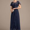 Mother of the Bride Dresses | A-line Asymmetrical Illusion Floor-Length Lace Chiffon Mother of the Bride Dress With Cascading Ruffles Sequins As Picture – Womens