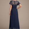 Mother of the Bride Dresses | A-line Asymmetrical Illusion Floor-Length Lace Chiffon Mother of the Bride Dress With Cascading Ruffles Sequins As Picture – Womens