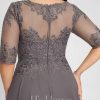 Mother of the Bride Dresses | A-line Boat Neck Illusion Asymmetrical Chiffon Lace Mother of the Bride Dress With Sequins Beading As Picture – Womens