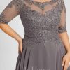 Mother of the Bride Dresses | A-line Boat Neck Illusion Asymmetrical Chiffon Lace Mother of the Bride Dress With Sequins Beading As Picture – Womens