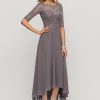 Mother of the Bride Dresses | A-line Boat Neck Illusion Asymmetrical Chiffon Lace Mother of the Bride Dress With Sequins Beading As Picture – Womens