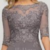 Mother of the Bride Dresses | A-line Boat Neck Illusion Asymmetrical Chiffon Lace Mother of the Bride Dress With Sequins Beading As Picture – Womens